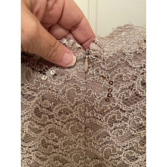R&M Richards Petite 14P‎ Lace Sequin Dress - Taupe Sleeveless Made In USA - Picture 9 of 16